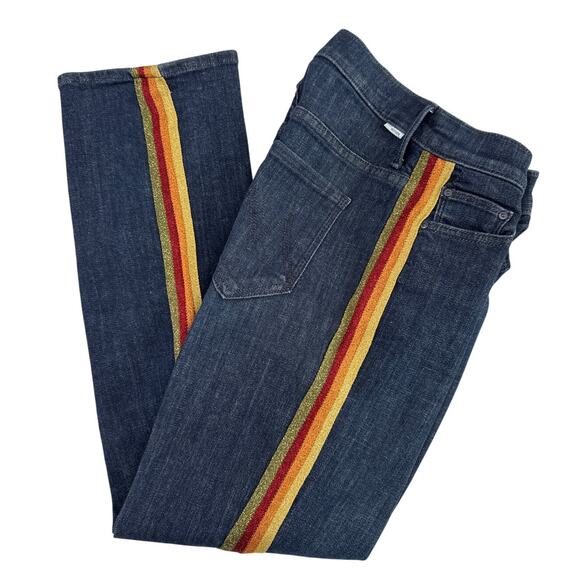 Mother Insider Crop Blue Jeans Swept Away Glitter Racer waist 25 - Picture 2 of 16